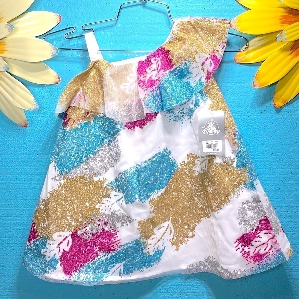 Pocahontas Disney Park Princess Glitter Shift Dress Dress Up Play Sizes 3 & 4 - Picture 3 of 11